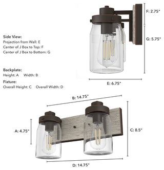 Devon Park Onyx Bengal and Barnwood With Clear Glass 2 Light Vanity Wall