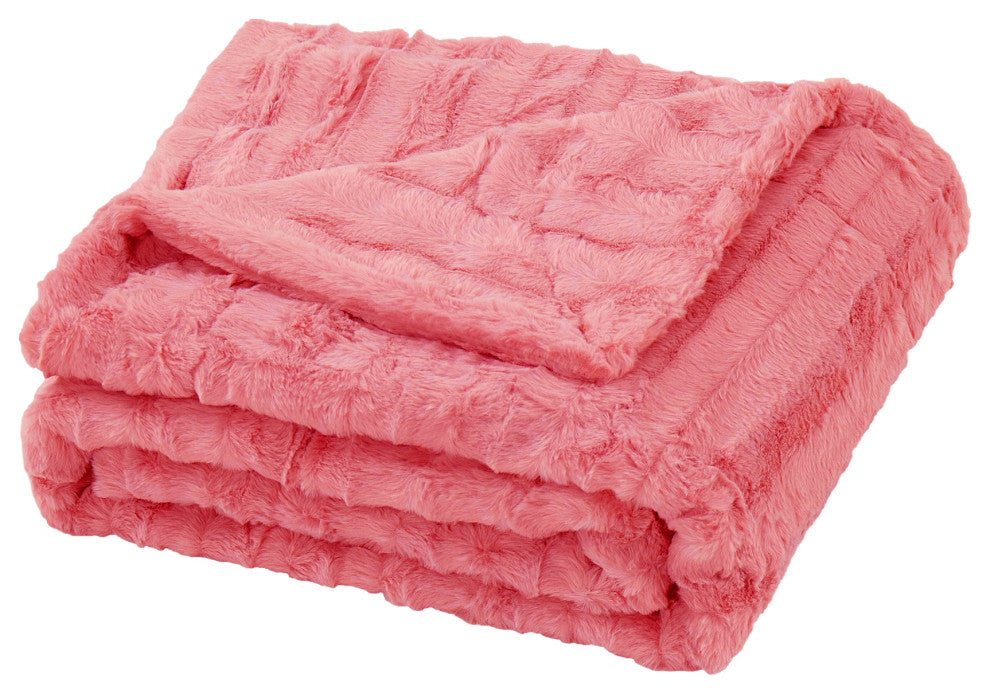 Derby Double Sided Faux Fur Throw Blanket, Spice Coral