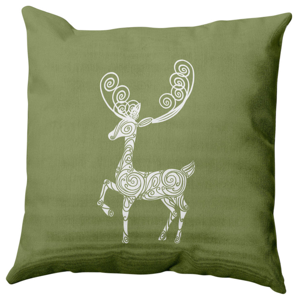 Fancy Holiday Reindeer Decorative Throw Pillow, Sage Green, 18"x18"