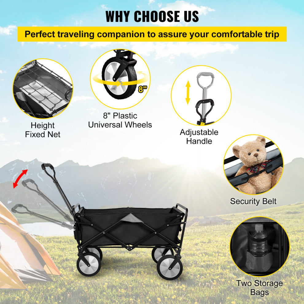 Vevor All Terrain Folding Wagon Collapsible Garden Beach Cart, Black