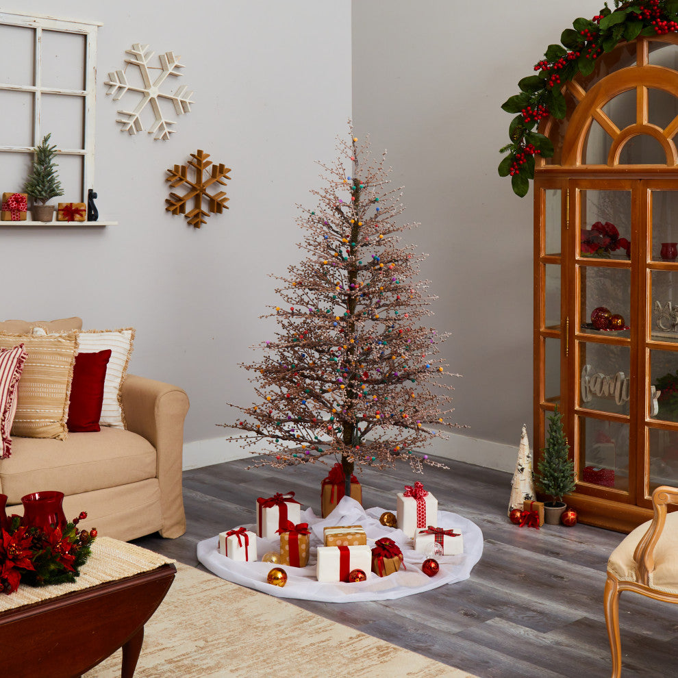 4' Frosted Berry Twig Artificial Christmas Tree With 100 Multicolored LED Lights