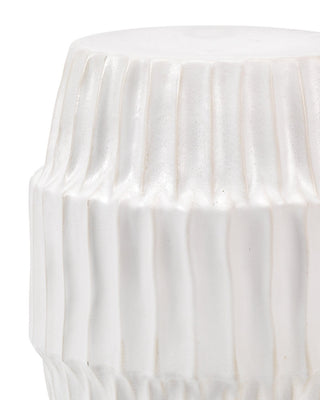 Modern Organic Shape Matte White Ripple Side Table Coastal Modern Drum Accent