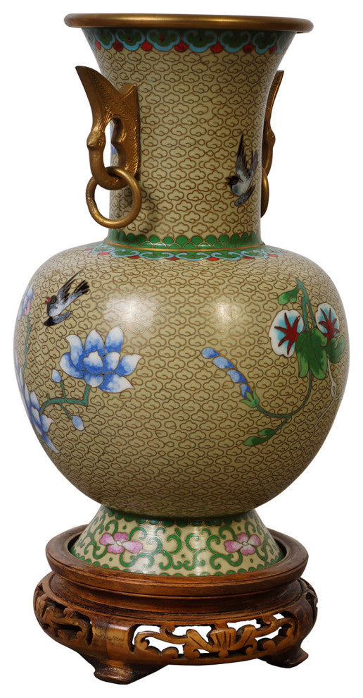 Consigned Vintage Chinese Hand Made floral Cloisonne Vase