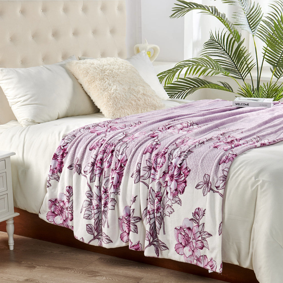Floral Printed Flannel Throw, Dahlia