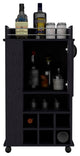 Farson Bar Cart with 6 Built-in Wine Racks, Cabinet, and Caster Wheels, Black