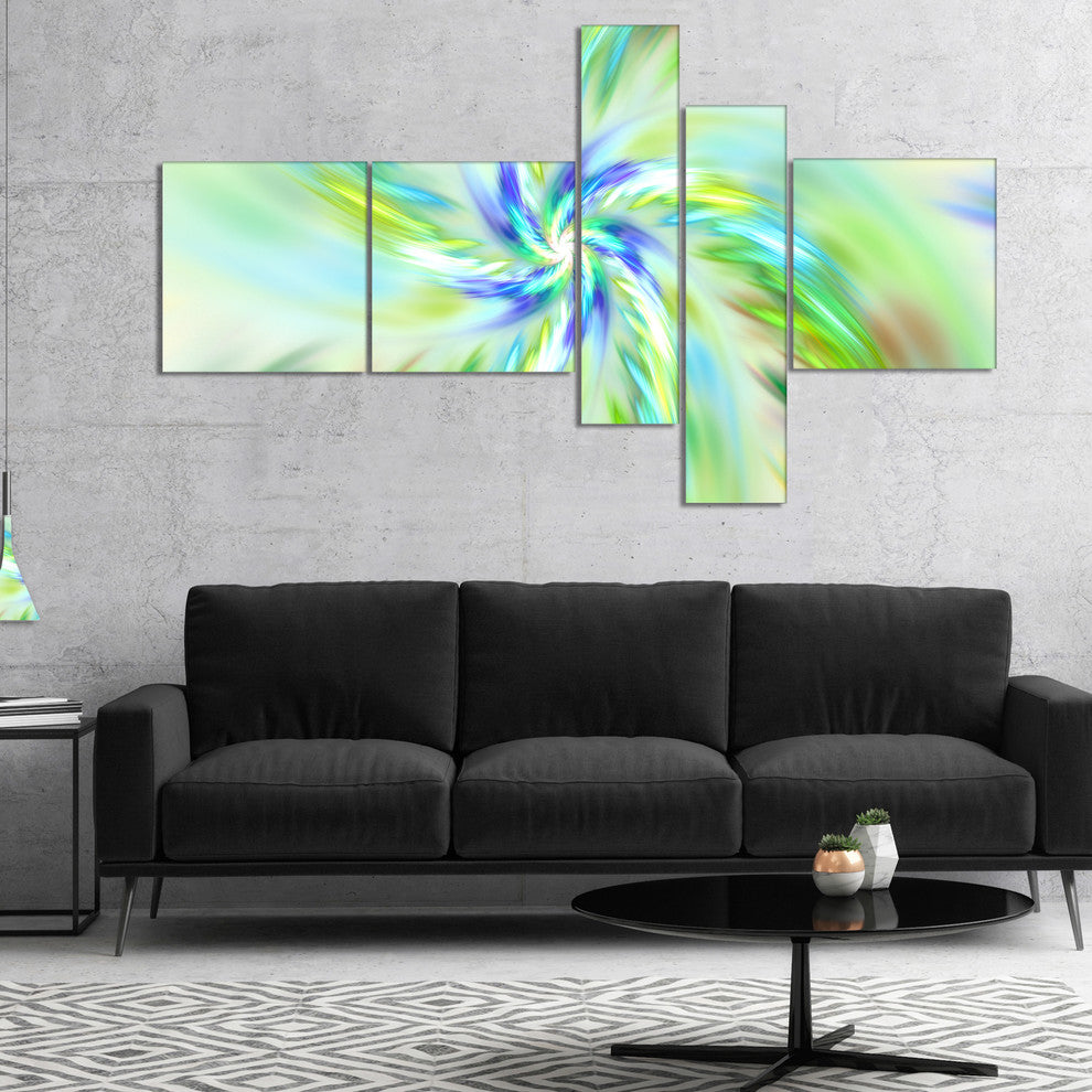 Dance of Bright Spiral Green Flower, Floral Canvas Art Print, 60"x32", 5 panels