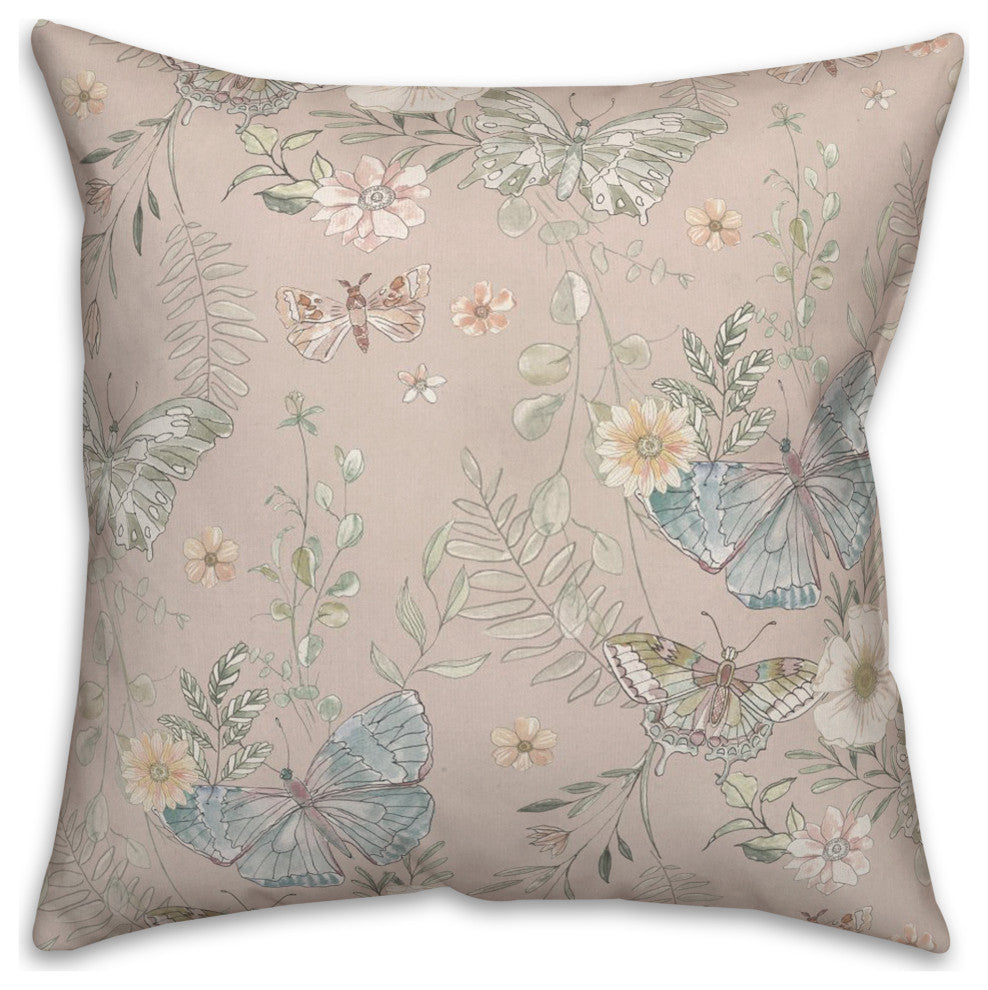 Butterflies On Blush 18 x 18 Spun Poly Pillow