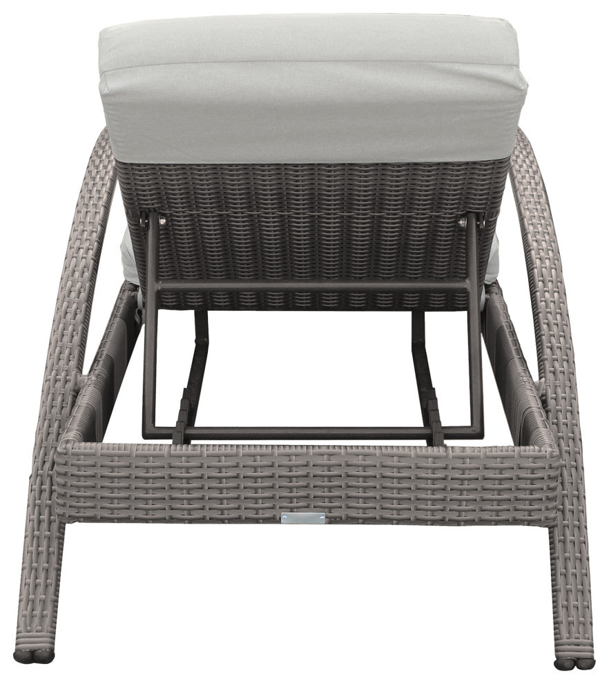 Aloha Adjustable Patio Outdoor Chaise Lounge Chair, Grey Wicker and Cushions