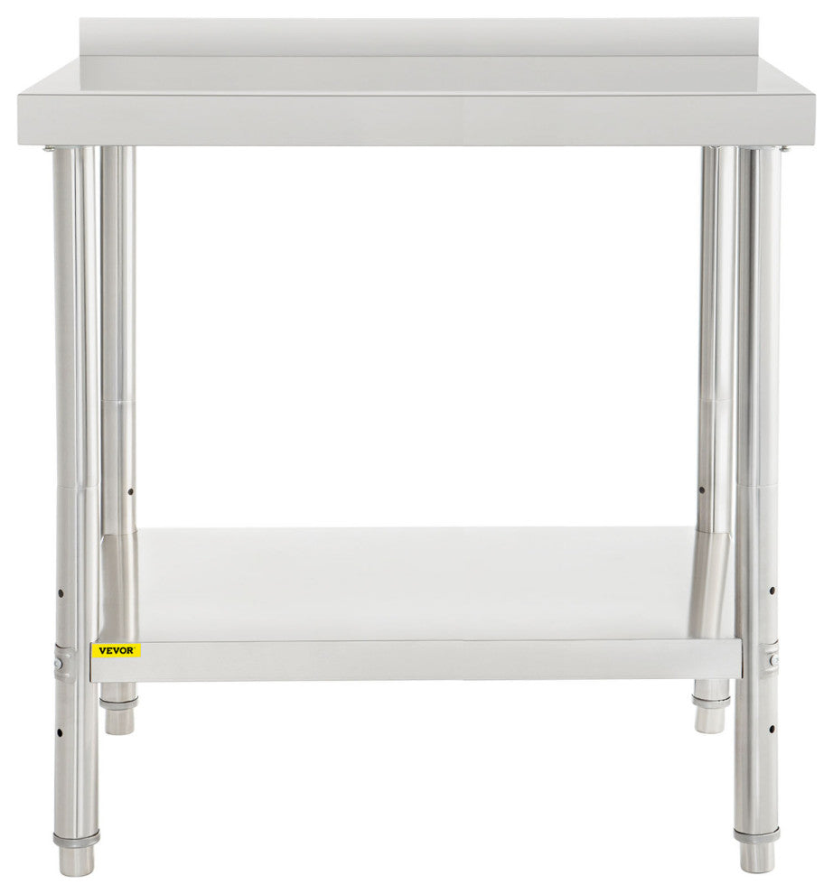 Stainless Steel Prep Table Heavy Duty Metal Worktable w/ Backsplash Undershelf, 36x24x35 Inch