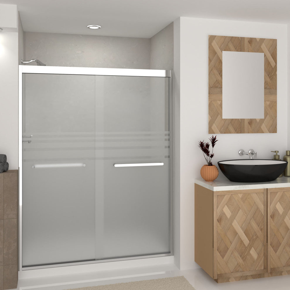 Frederick 59 in. W x 76 in. H Shower Door in Polished Chrome with Frosted Glass