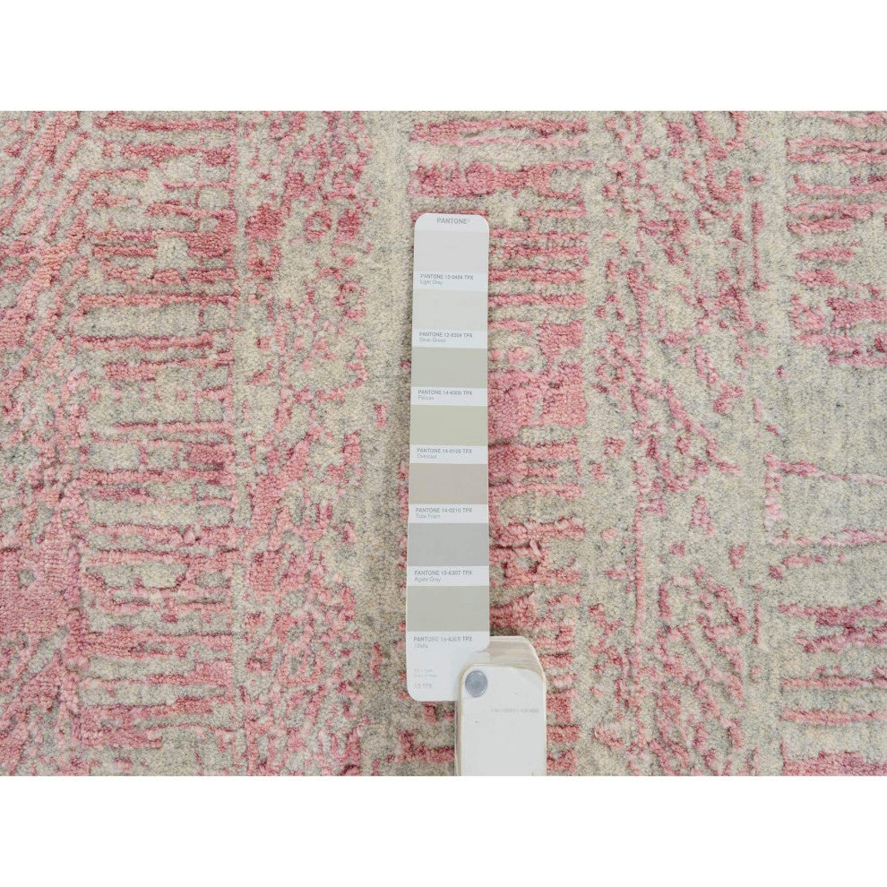 Rose Pink, Wool and Art Silk, Jacquard Hand Loomed, Runner Rug, 2'6"x8'0"