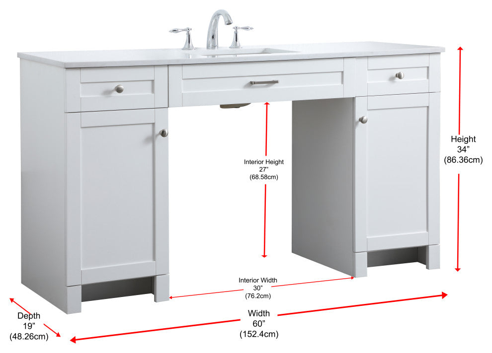 60" ADA Compliant Bathroom Vanity, White