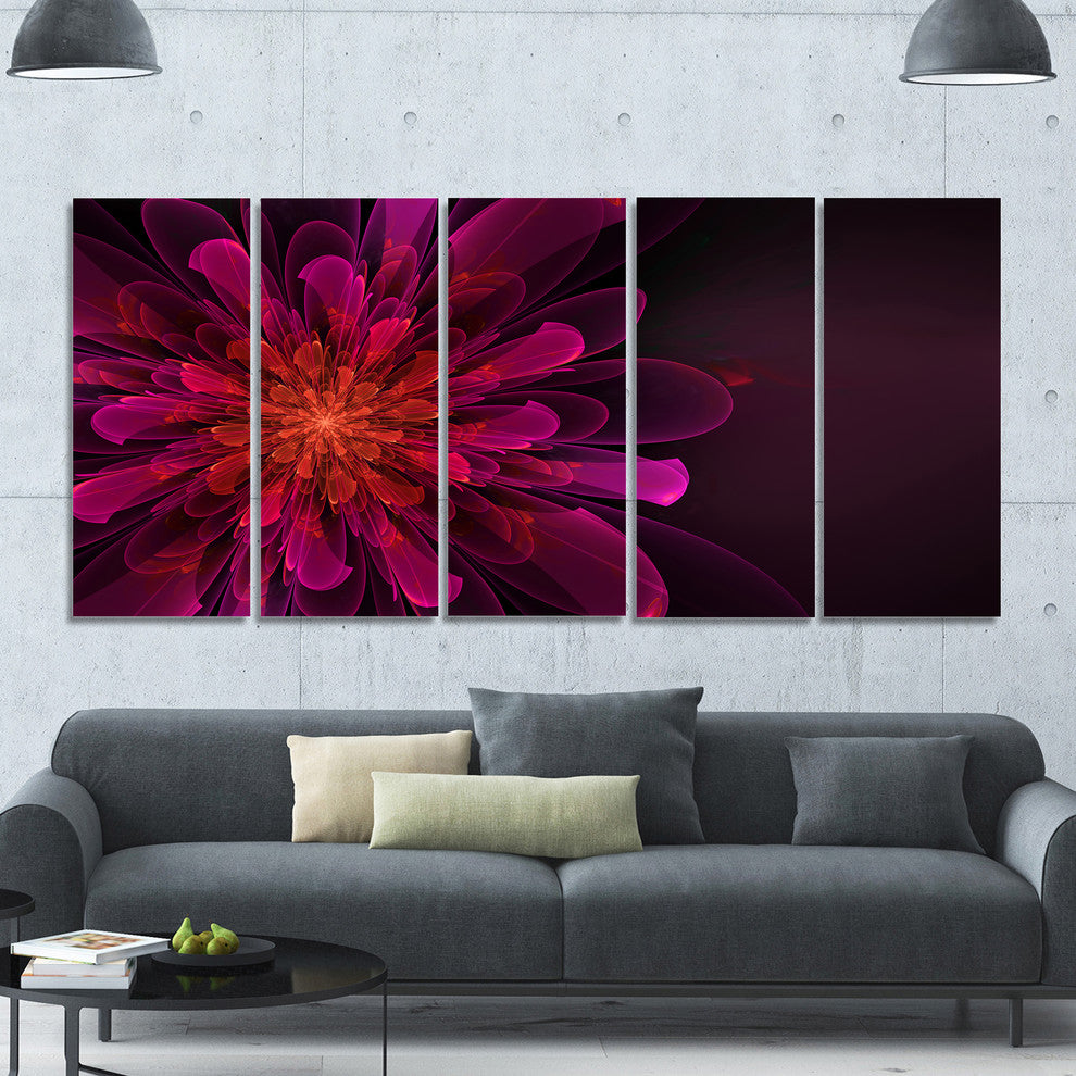 Large Pink Alien Fractal Flower, Floral Canvas Art Print, 60"x28", 5 Panels