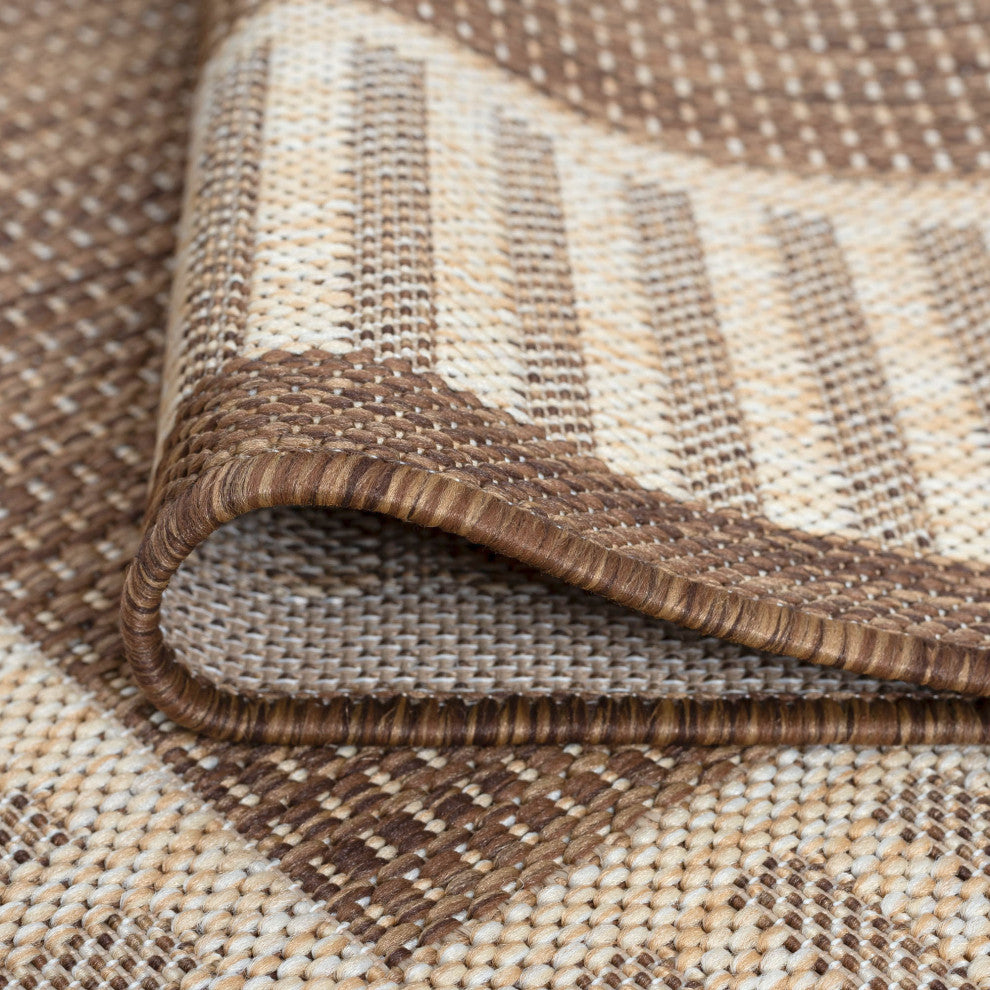 Elgin Transitional Striped Border Gold/Cream Indoor/Outdoor Area Rug, 8'x10'
