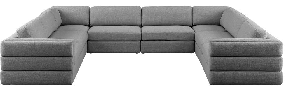 Beckham Linen Textured Fabric 8-Piece Modular U-Shaped Sectional, Grey