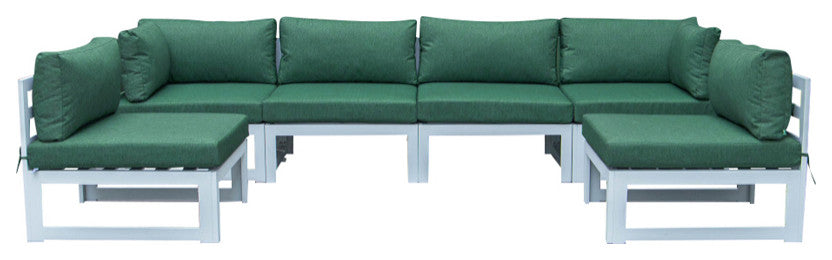 LeisureMod Chelsea 6-Piece Patio Conversation Set, White Aluminum, Green
