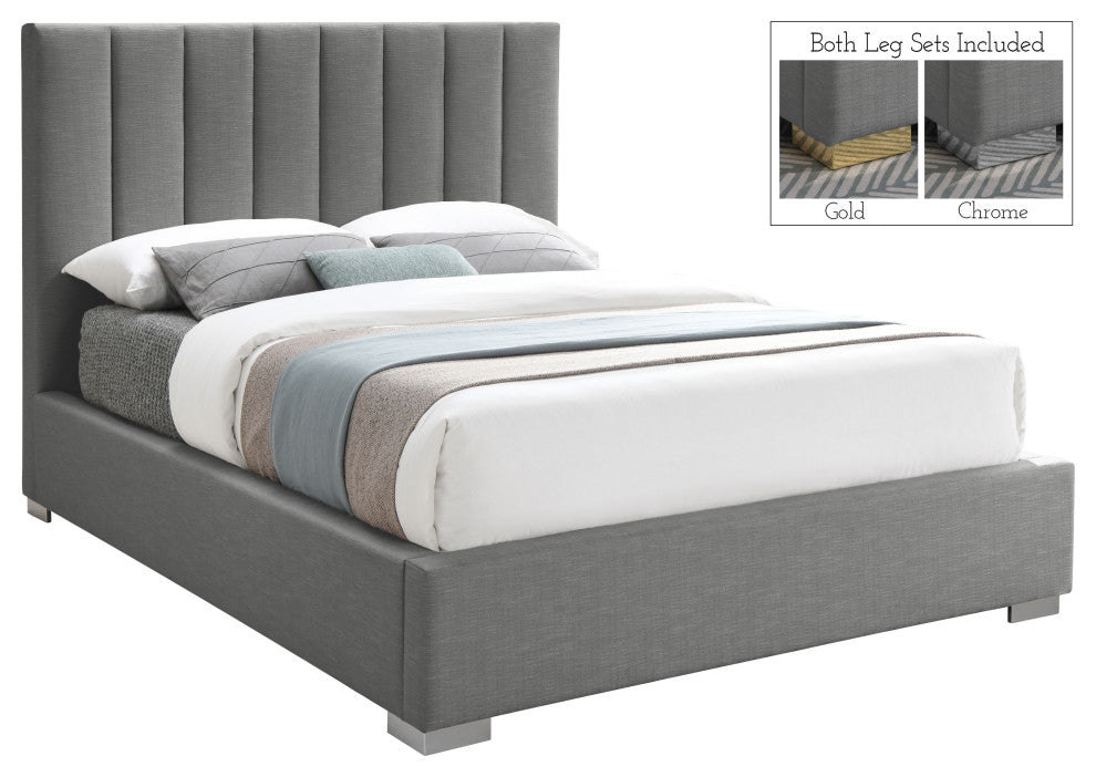 Pierce Linen Textured Fabric Upholstered Bed, Gray, Queen