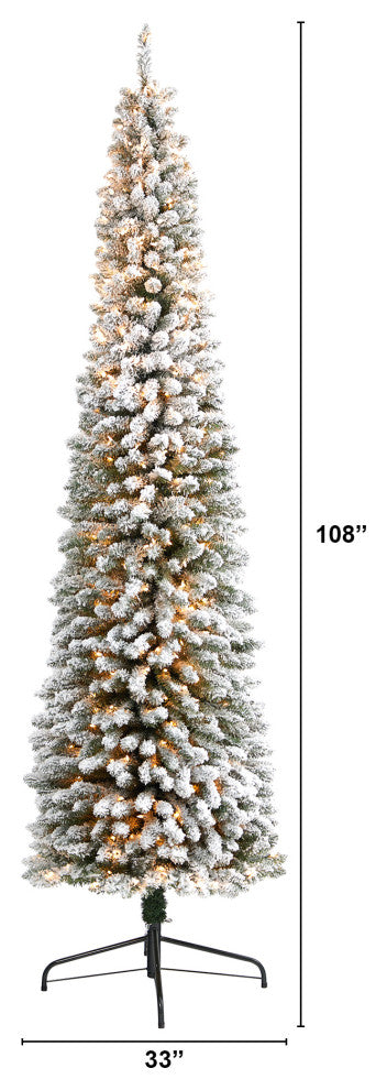 Nearly Natural 9ï¿½ Flocked Pencil Artificial Christmas Tree with 600 Clear Lights
