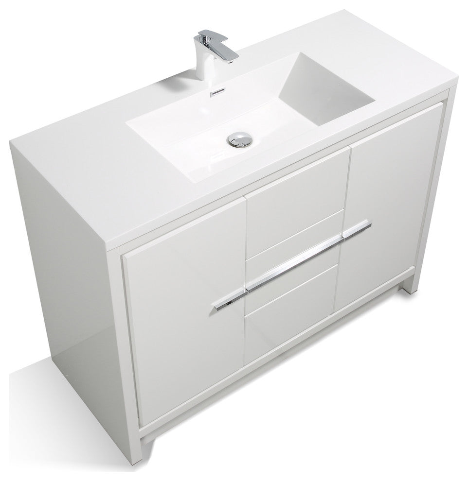 Freestanding Bath Vanity Set, HG-White, Integrated Solid Surface Sink, 48"