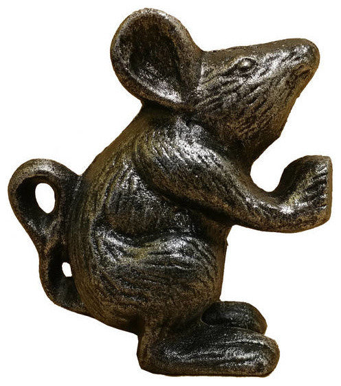 Rustic Silver Cast Iron Mouse Door Stopper 5"