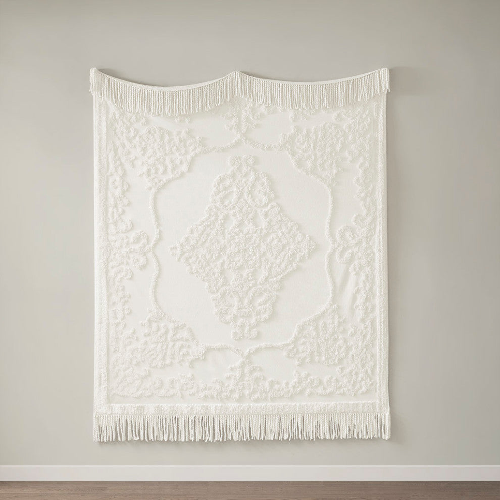Madison Park Chloe Fringed Tufted Throw Blanket, Boho Pattern, White