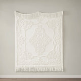 Madison Park Chloe Fringed Tufted Throw Blanket, Boho Pattern, White