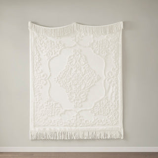 Madison Park Chloe Fringed Tufted Throw Blanket, Boho Pattern, White