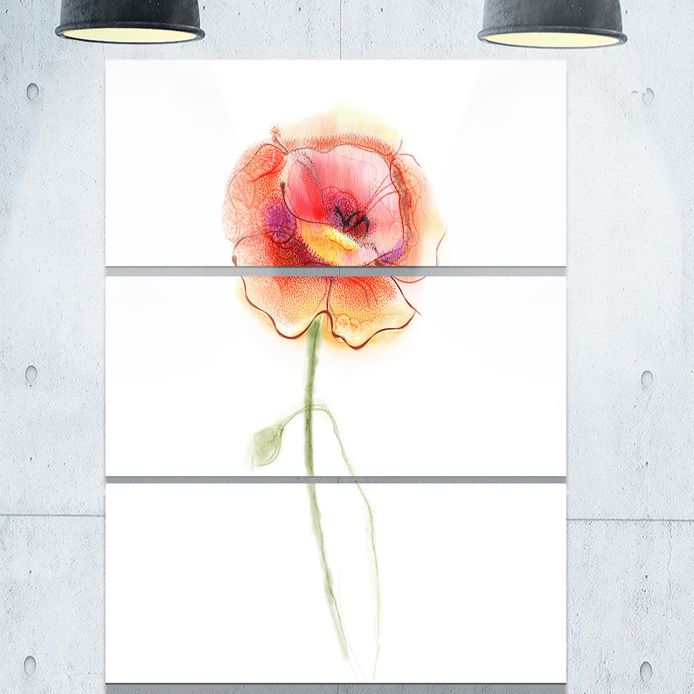 "Isolated Watercolor Poppy Flower" Metal Wall Art, 3 Panels, 28"x36"