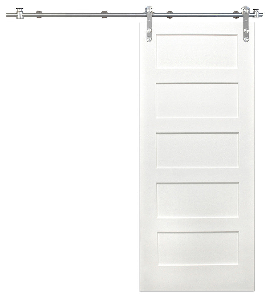 36"x 84" 5-Pnl Pine Barn Door With Round Stainless Sliding Door Hardware Kit