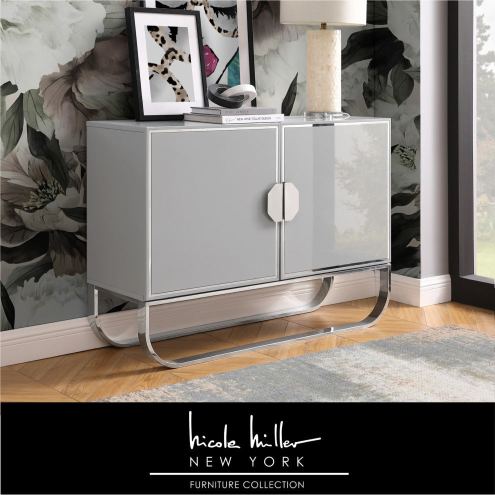 Nicole Miller Jacelynn Sideboard, Grey/Chrome, 2-Door