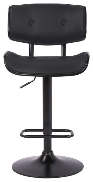 Armen Living Brooklyn 25-34" Faux Leather/Wood Swivel Bar Stool in Black