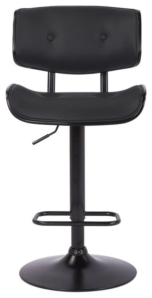 Armen Living Brooklyn 25-34" Faux Leather/Wood Swivel Bar Stool in Black