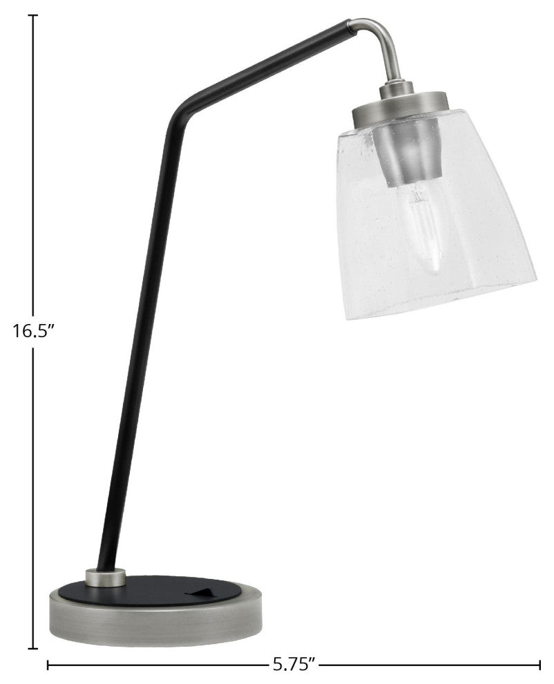 1-Light Desk Lamp, Graphite/Matte Black Finish, 4.5" Square Clear Bubble Glass