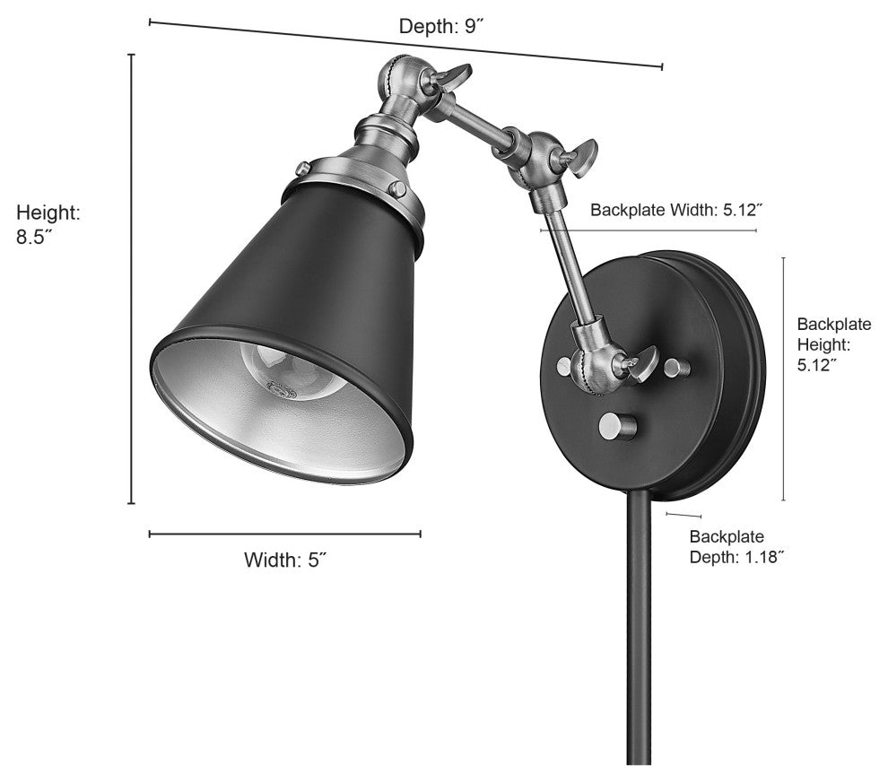 Edith 1 Light 5 in. Swing Arm Wall Lamp Plug In/Wall Mount