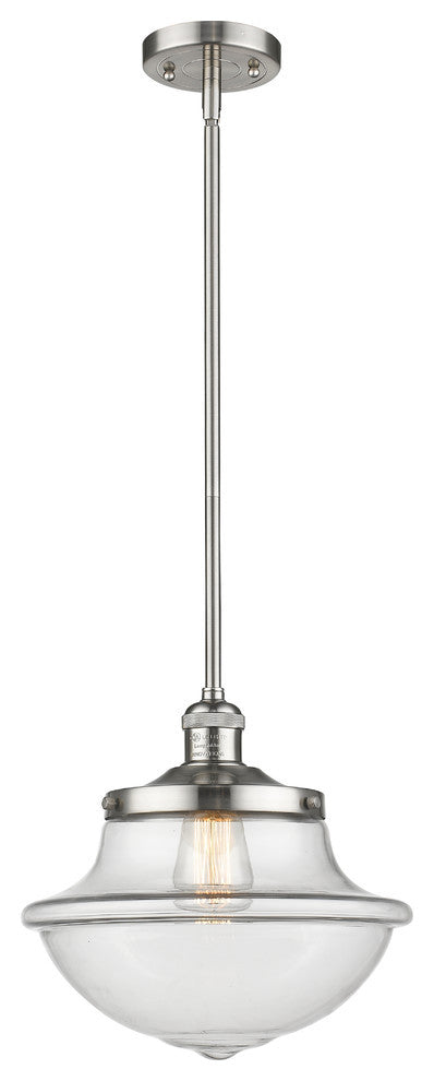 Large Oxford 1-Light Mini Pendant, Brushed Satin Nickel, Clear