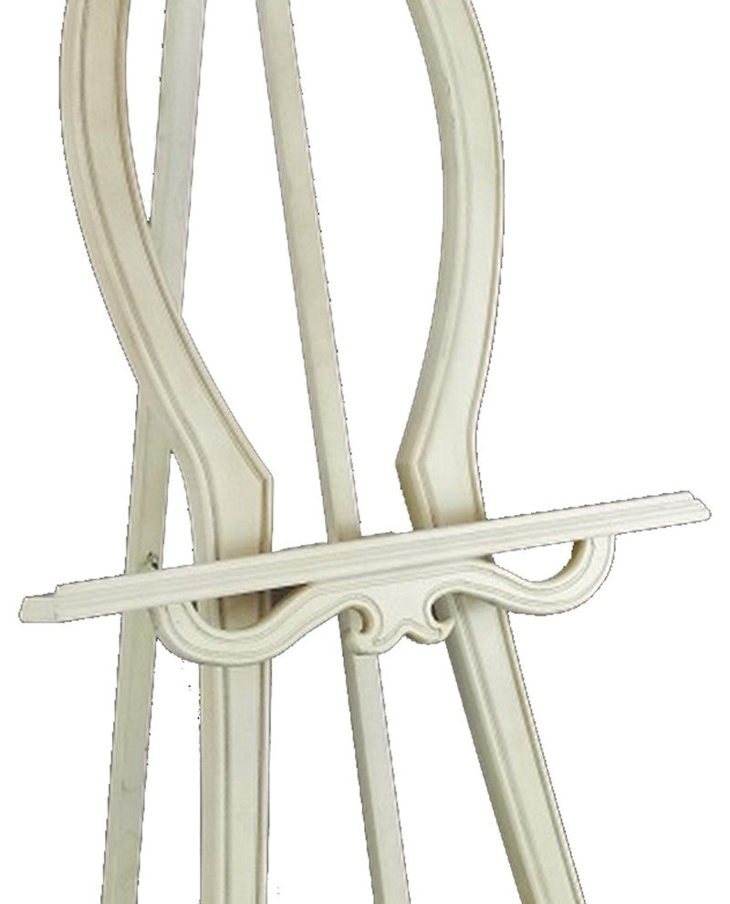 Benzara BM284625 Classic Wood Easel Stand, Carved Details, Hand Painted, Ivory