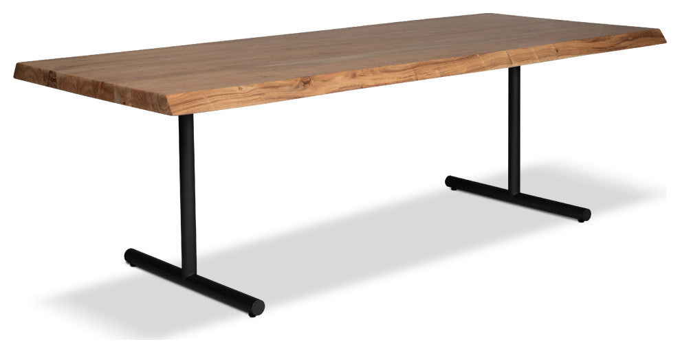 Brooks Dining Table, T Base, 40"x92", Teak Top, Black Base