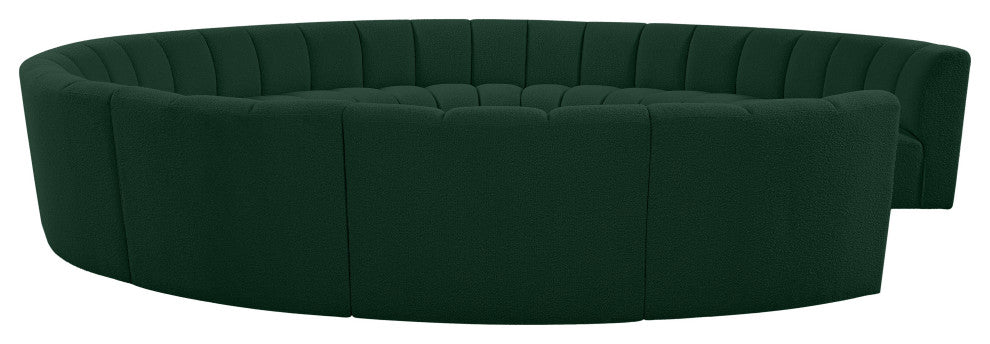 Infinity Black Boucle Fabric Upholstered Arc Shaped Modular Sectional, Green, 11-Piece, Arc-Shaped