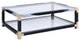 Rectangular Metal Coffee Table with Glass Top and Shelf, Black