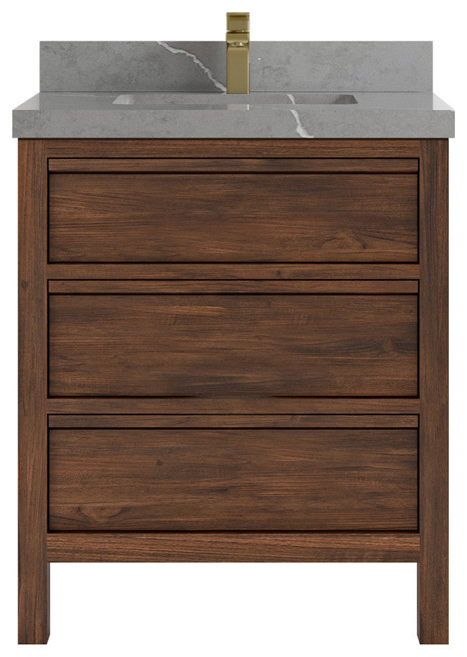 Elizabeth 30 Single Sink Bath Vanity in Dark Walnut Teak 2" Piatra Gray