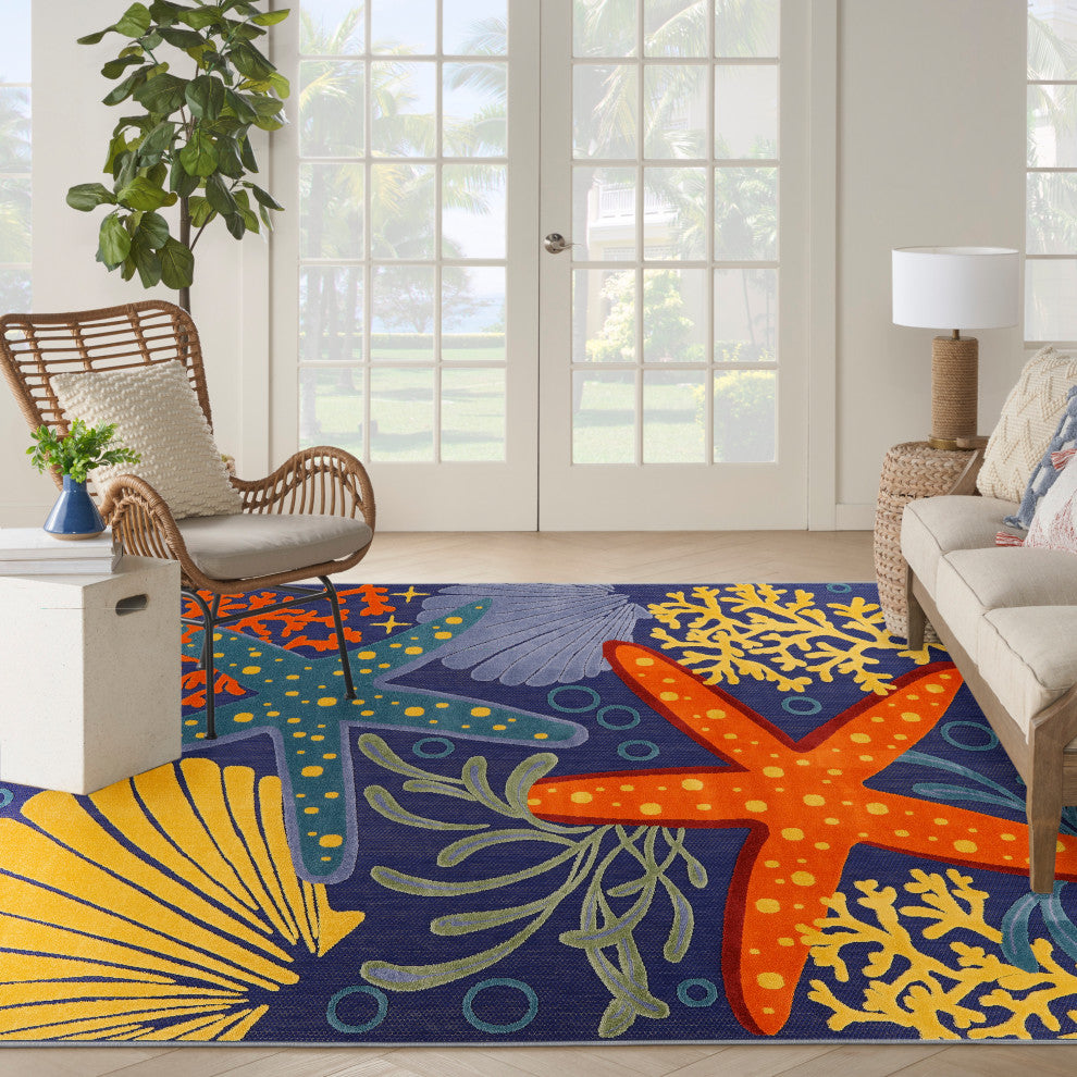 Nourison Aloha 9' x 12' Navy Multicolor Outdoor Area Rug