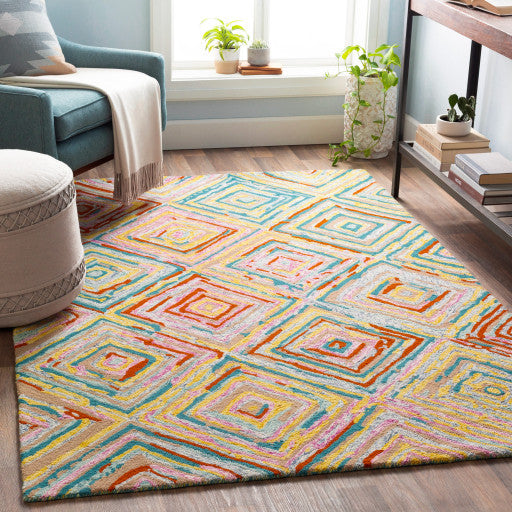 Surya Serafina SRF-2024 4'x6' Rug, Pink/Blush/Teal/Sea Foam/Burnt Orange/Blue