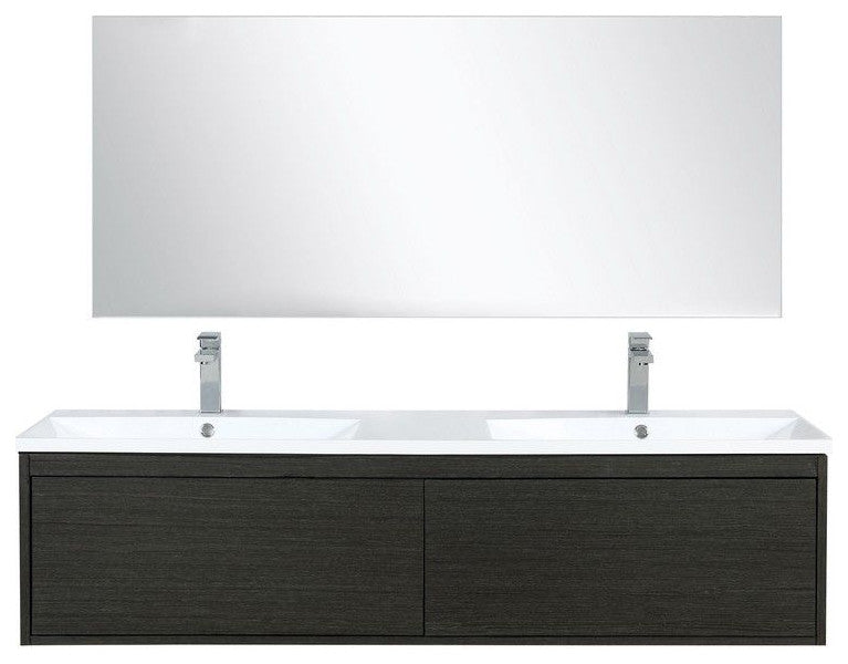 Sant Contemporary 60" Iron Charcoal Double Bathroom Vanity Set, Labaro Brushed N