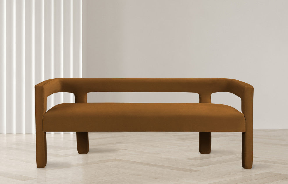Athena Boucle Fabric Upholstered Bench, Camel, Velvet