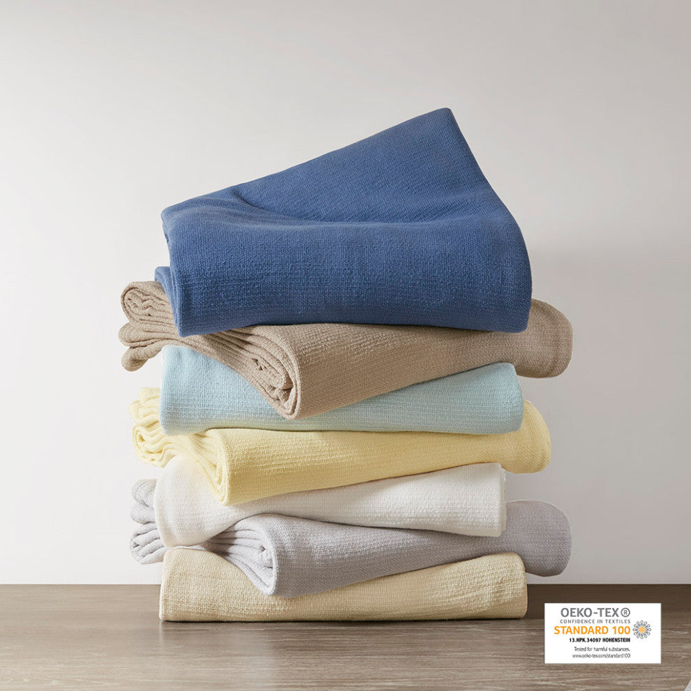 Madison Park Freshspun Basketweave All-Season Bedding Blanket, Blue
