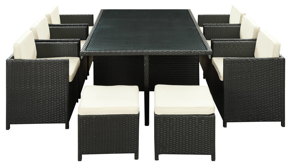 Modern Contemporary Outdoor Patio Rattan and Wicker 11-Piece SetDining Set White