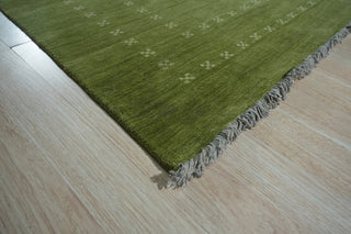 Handmade Wool Green Transitional Solid Rug, 8'x10'