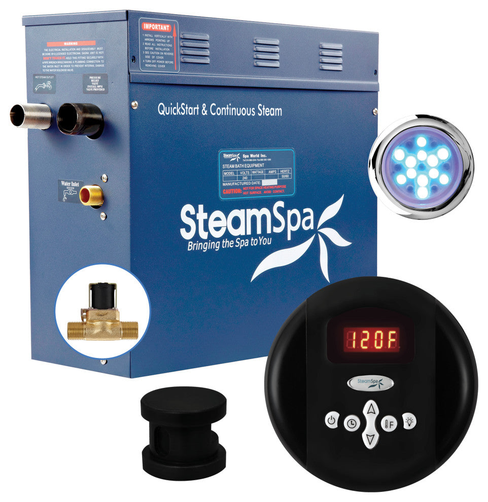 6 Kw Steam Bath Generator Package With Built-In Auto Drain, Matte Black