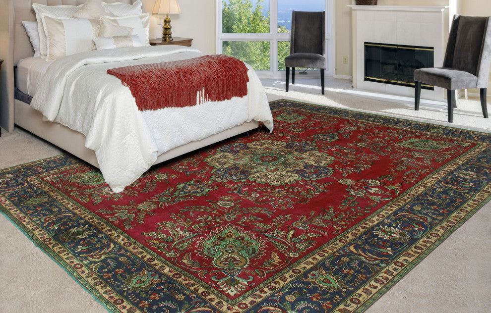 Fine Vintage Distressed Francely Magenta/Navy Rug, 9'9x13'0