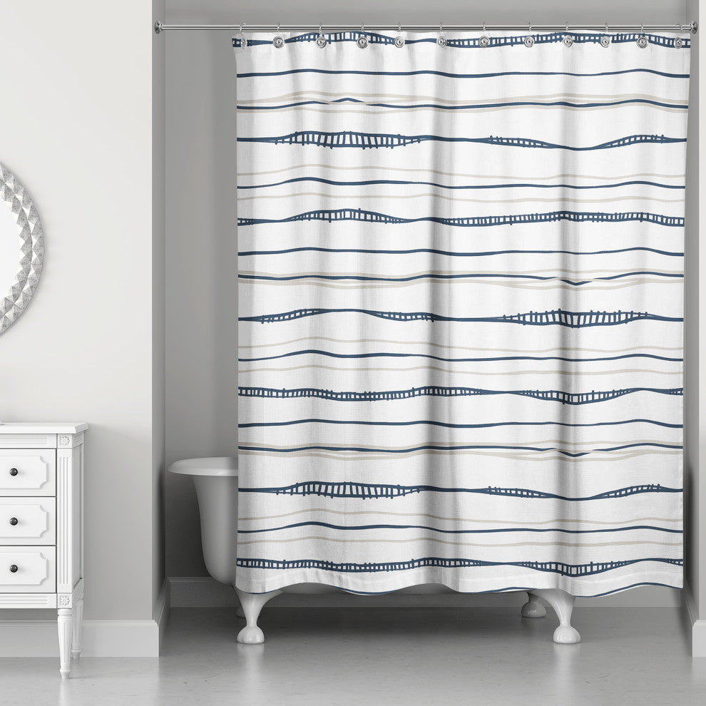 Navy Wavy Shower Curtain